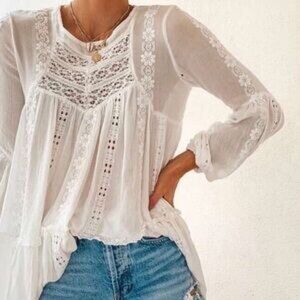 Free People Kiss Kiss White Boho Tunic SMALL